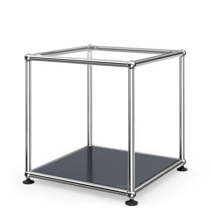USM Haller Beistelltisch 35, Oben Glas, unten Metall, Anthrazitgrau RAL 7016