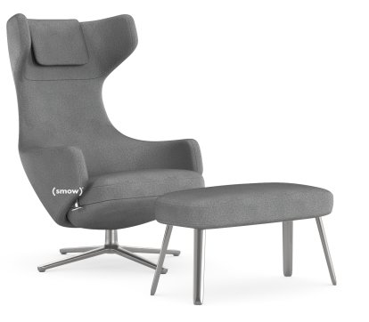 Grand Repos Loungesessel, Sessel Grand Repos & Panchina, Stoff Dumet sierragrau melange, 40 cm, Poliert