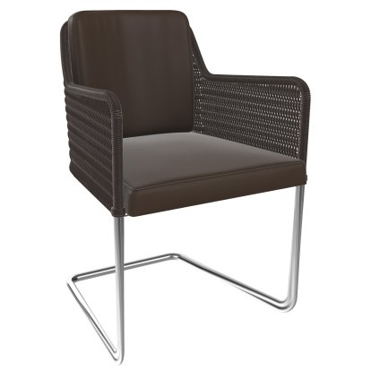 D43 Armlehnstuhl, Geflecht II - espressobraun, Leder - braun, Chrom
