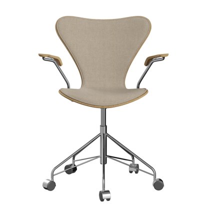 Serie 7 Drehstuhl 3117/3217 Frontpolsterung, Mit Armlehnen, Holz klar lackiert, Eiche klar lackiert, 200 - Sand, Chrome