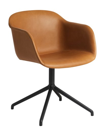 Fiber Armlehndrehstuhl, Leder cognac