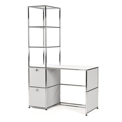 USM Haller Schreibtisch mit Regalaufsatz, Lichtgrau RAL 7035