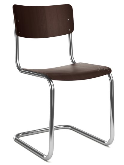 S 43 Klassik Freischwinger, Gestell verchromt, Buche gebeizt, Dunkelbraun (TP 89), Ohne Sitzauflage, Kunststoffgleiter schwarz mit Filz