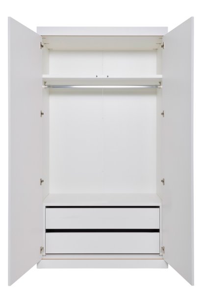 Flai Schrank, Groß (216 x 118 x 61 cm), Melamin weiß mit Birkenkante, Ausstattung 4