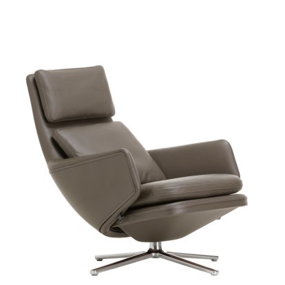 Grand Relax Loungesessel, Ohne Ottoman, Leder Premium F, umbragrau, Poliert, 41,5 cm