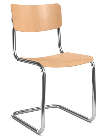 S 43 Klassik Freischwinger, Gestell verchromt, Buche gebeizt, Buche natur, Ohne Sitzauflage, Kunststoffgleiter schwarz mit Filz