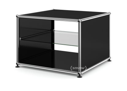 USM Haller Beistelltisch mit Seitenwänden, 50 cm, mit Glas-Zwischentablar, Graphitschwarz RAL 9011