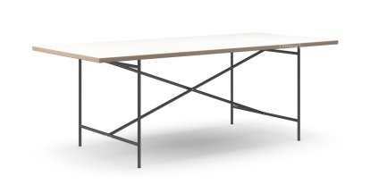 Eiermann 2 Esstisch, Melamin weiß mit Eichekante, 200 x 90 cm, Schwarz