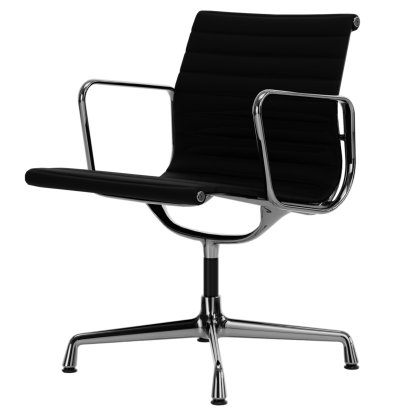 Aluminium Chair EA 107 / EA 108, EA 107 - nicht drehbar, Verchromt, Leder Premium F, Nero