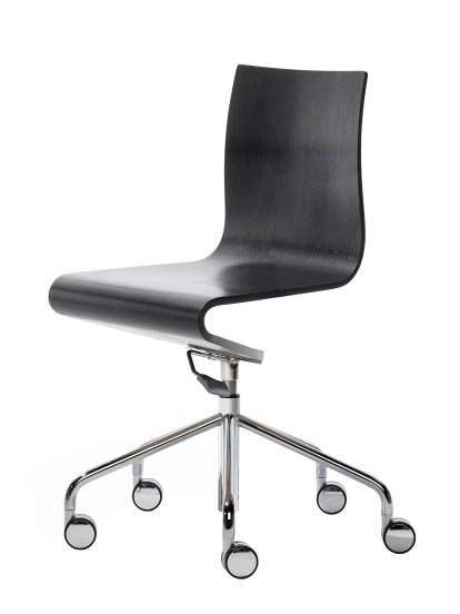 Arbeitsstuhl Seesaw, Verchromt, mit Gasfeder, Ohne Armlehnen, Esche schwarz