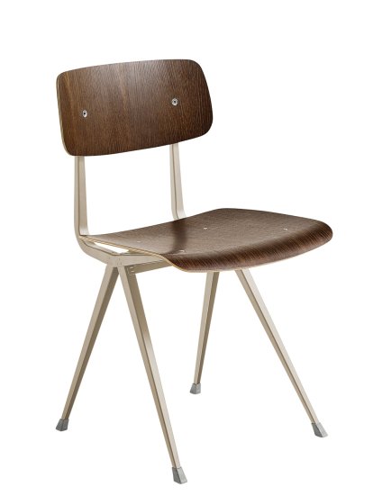 Result Stuhl, Eiche geräuchert lackiert, Stahl pulverbeschichtet beige