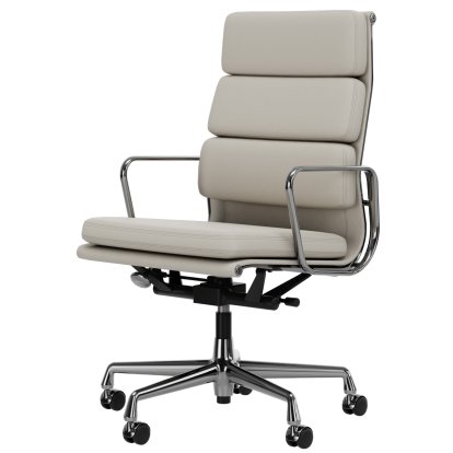 Soft Pad Chair EA 219, Verchromt, Leder Standard snow, Plano weiß, Hart für Teppichboden