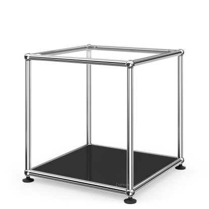 USM Haller Beistelltisch 35, Oben Glas, unten Metall, Graphitschwarz RAL 9011