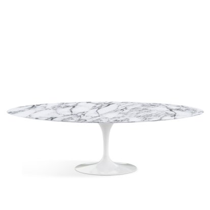 Saarinen Esstisch oval, L 244 cm x B 137 cm, weiß, Marmor Arabescato (weiß mit grauen Einfärbungen)
