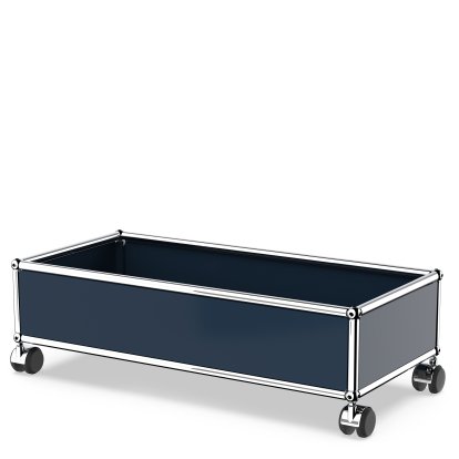 USM Haller Box mit Rollen, Stahlblau RAL 5011, Hart für Teppichboden