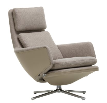 Grand Relax Loungesessel, Ohne Ottoman, Stoff Cosy, fossil / Leder Forte, sand, Poliert, 41,5 cm