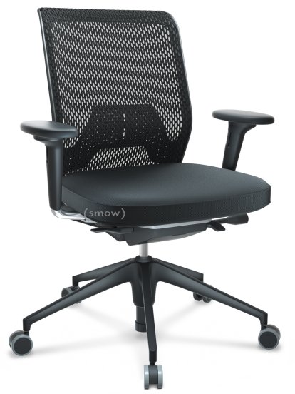 ID Mesh, FlowMotion-ohne Vorwärtsneigung, ohne Sitztiefenverstellung, Mit 2D Armlehnen, 5-Stern Untergestell, Kunststoff basic dark, Basic dark, Sitz Silk Mesh, Rücken Diamond Mesh, Nero, Hart für Teppichboden