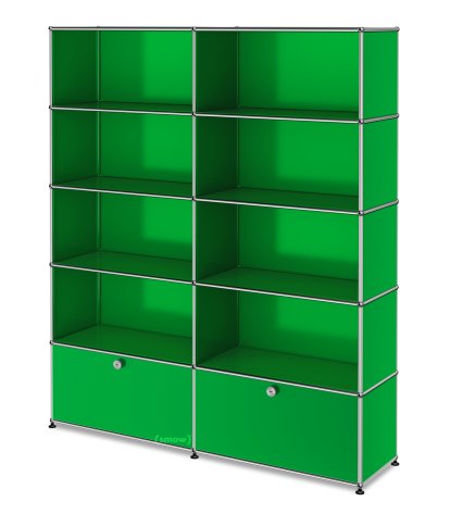 USM Haller Aktenregal L, individualisierbar, USM grün, Offen, Offen, Offen, Mit 2 Auszügen