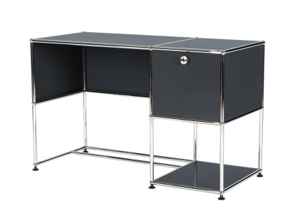 USM Haller Home Office Schreibtisch, Anthrazitgrau RAL 7016, Mit Kabeldurchlass, unten links