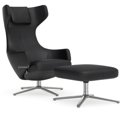 Grand Repos Loungesessel, Sessel Grand Repos & Ottoman, Leder Premium F nero, 45 cm, Poliert