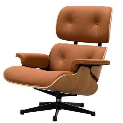 Eames Lounge Chair, Kirsche natur, Leder Premium F cognac, 89 cm, Aluminium poliert, Seiten schwarz