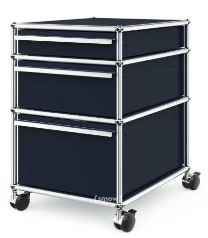 USM Haller Rollcontainer mit 3 Schubladen Typ 2 (mit Gegengewicht), Kein Schloss, Stahlblau RAL 5011