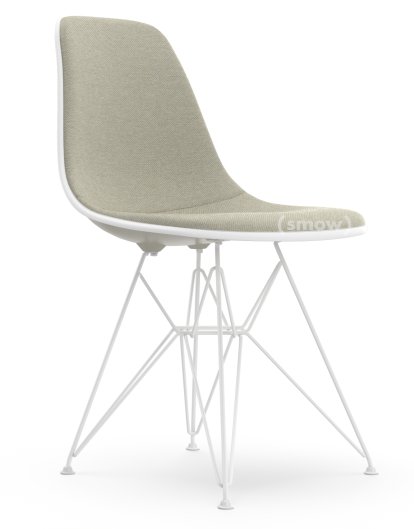 Eames Plastic Side Chair DSR, Kieselstein, Mit Vollpolsterung, Warmgrey / elfenbein, Standardhöhe - 43 cm, Beschichtet weiß