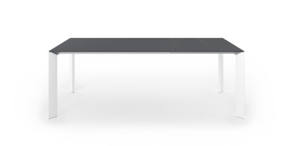 Nori Esstisch, Fenix grau Bromo mit farbgleicher Kante, L 139-214 x B 90 cm, Aluminium weiß lackiert