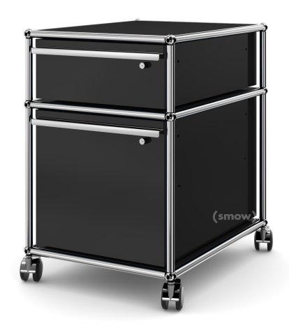 USM Haller Rollcontainer mit Hängeregistratur, Alle Fächer mit Schloss, Graphitschwarz RAL 9011
