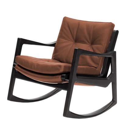 Euvira Schaukelstuhl Soft, Eiche schwarz gebeizt, Leder Classic cognac