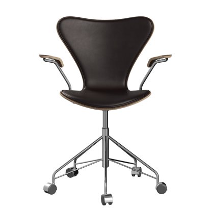 Serie 7 Drehstuhl 3117/3217 Frontpolsterung, Mit Armlehnen, Holz klar lackiert, Walnuss klar lackiert, Dark brown, Chrome