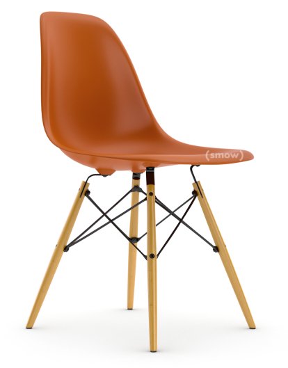 Eames Plastic Side Chair DSW, Rostorange, Ohne Polsterung, Ohne Polsterung, Standardhöhe - 43 cm, Ahorn gelblich