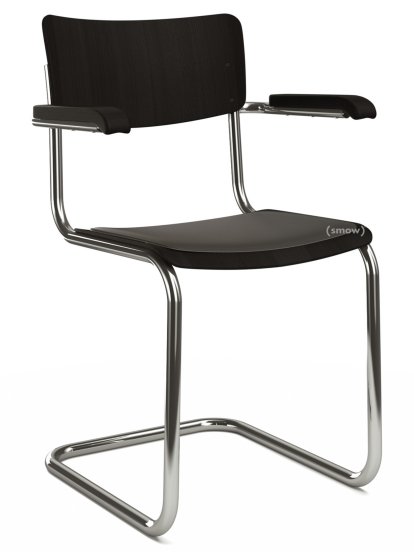S 43 F Klassik Freischwinger, Gestell verchromt, Buche gebeizt, Schwarz (TP 29), Sitzauflage schwarz, gepolstert, Ohne Gleiter