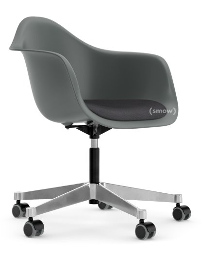 Eames Plastic Armchair PACC, Granitgrau, Mit Sitzpolster, Dunkelgrau