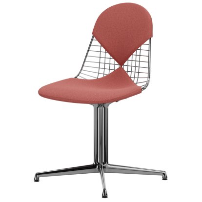 Wire Chair DKL, Aluminium poliert, Sitz- und Rückenkissen (Bikini), Poppy red / elfenbein