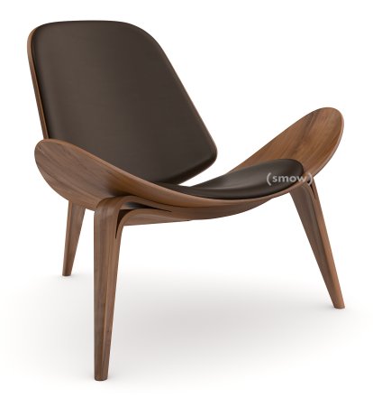 CH07 Shell Stuhl, Nussbaum geölt, Leder braun